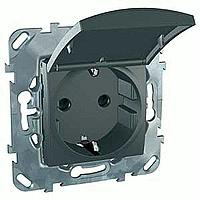 SE Unica Механизм розетки с з/к со шторками с крышкой (винт.зажим) графит MGU5.037.12TAZD