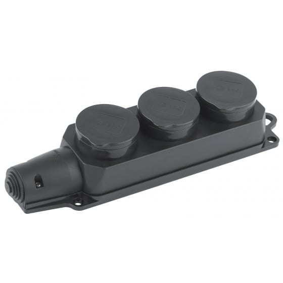 ЭКФ колодка удлинителя 3гн с/з 16A Черная Каучук IP44