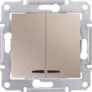 Механизм выключателя 2кл, 10А, с синей подсветкой, SEDNA, титан, SDN0300368	