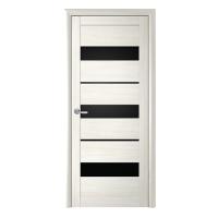 Дверь Эко-шпон Прага белый кипарис стекло черное