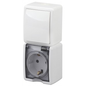 БЛОК 1 Розетка с з/к + 1кл Выключатель ВЕРТИКАЛЬНЫЙ БЕЛЫЙ 10А IP54 Эксперт ЭРА Б0036004