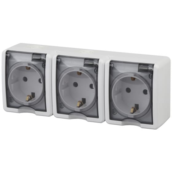 Блок Розетка + Розетка + Розетка с з/к БЕЛЫЙ 16А IP54 Эксперт ЭРА