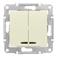 Механизм выключателя 2кл, 10А, с синей подсветкой, SEDNA, бежевый, SDN0300347	