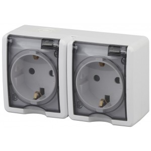 Евророзетка 2ОП 16А з/к БЕЛАЯ С КРЫШКОЙ ЭКСПЕРТ ЭРА IP54 11-2403-01 (1/8) Б0020716