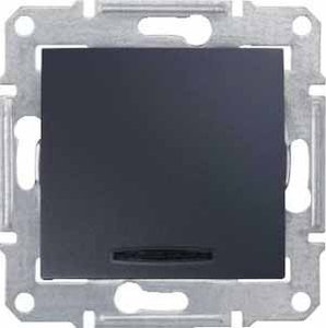 Механизм выключателя 1кл 10А с синей подсветкой SEDNA графит SDN1400170 SE