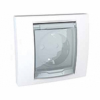SE Unica Бел Розетка  1-ая с/з IP 44 с прозрачной крышкой и рамкой  MGU61.037.18
