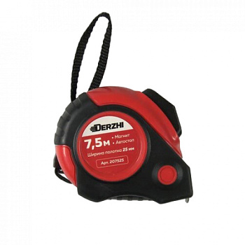 Рулетка "DERZHI ROUND" 7,5м х 25мм, автостоп, магн.зацеп, обрезиненный корпус 207525