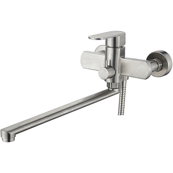 L72216  Смеситель для ванны, с длин. поворот. изливом, дивертор в корпусе  (нерж)