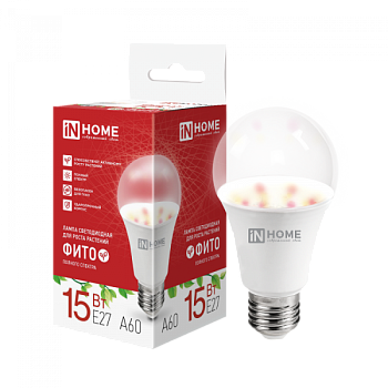Лампа LED-A60 PRO ФИТО полный спектр 15Вт 230В Е27 IN HOME 4690612065687