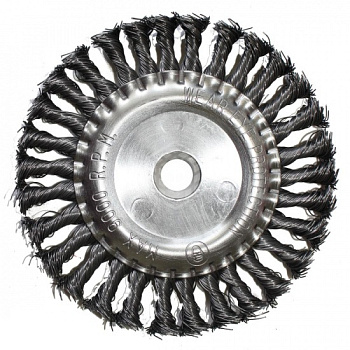 Щетка "DERZHI" для УШМ плоская Ø125х22,2мм крученая проволока 874632