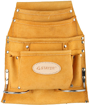 Сумка поясная "STAYER" для инструментов кожаная 10 карманов 38517