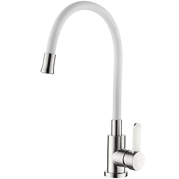 L74004-3  Смеситель для кухни с белым силиконовым изливом (нерж)