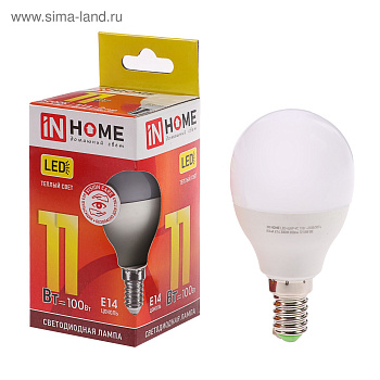 Лампа LED-ШАР 11W 150-275V 3000K 990Lm E14 VC IN HOME