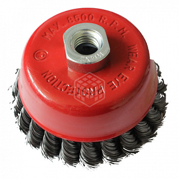 Корщетка-чашка DERZHI для УШМ М14, крученая проволока Ø75мм 874624