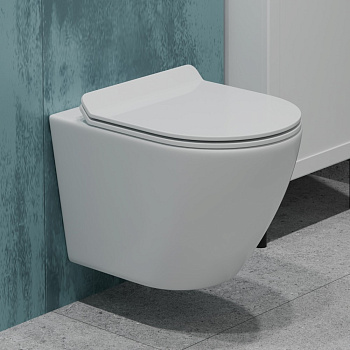 Унитаз подвесной K505 безободковый, сиденье тонкое ДП, крепления