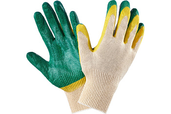 Перчатки х/б с двойным латексным покрытием (Зеленые)
