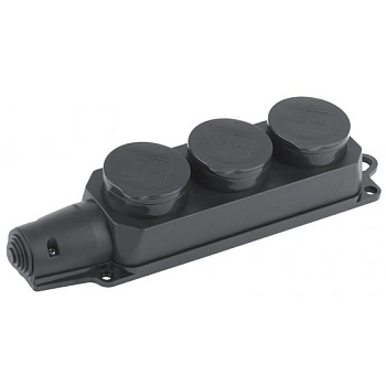 Колодка удлинителя Каучук 3гн с/з 16A Черная с крышкой IP44 VKL 1201716