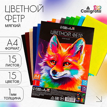 Набор "ФЕТР" толщина=1мм А4 мягкий 15л 15цв TOP 10071804