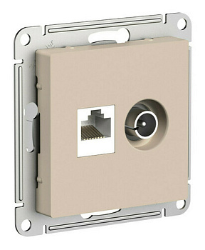 ATN001289 Механизм двойной розетки RJ45+TV Песочный SE