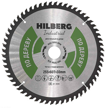 Диск пильный Hilberg Industrial Дерево Ø255х60Тх30мм HW256