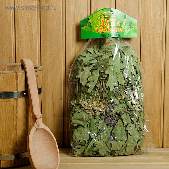 Веник для бани дубовый с букетом трав, в индивидуальной упаковке   4584059