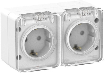 ATN540126 Розетка Двойная 2ОП с З/К с З/ШТ 16А БЕЛАЯ IP54 Profi54 SE
