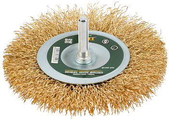 Корщетка-колесо, со штифтом, стальная латунированная волнистая проволока Ø100мм 38510