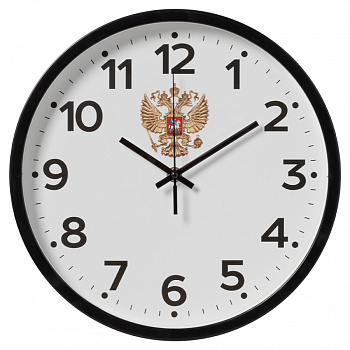 3027-022 (10) Часы настенные круг d=30см, корпус черный "Россия" СТ