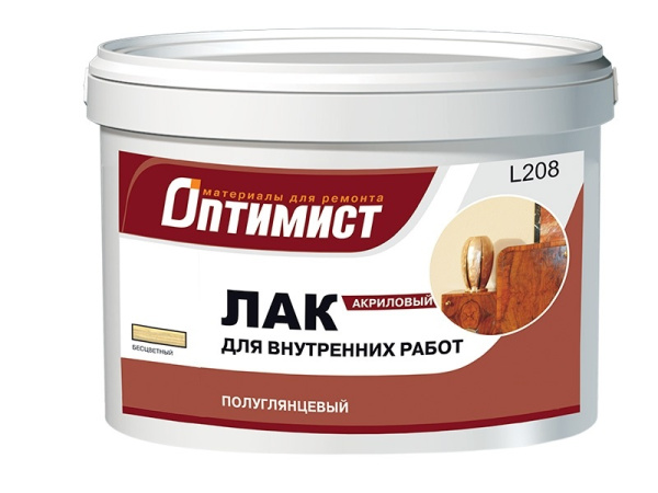 Лак акрил.полуглянц. для внутр.работ бесцв."Оптимист" 3кг