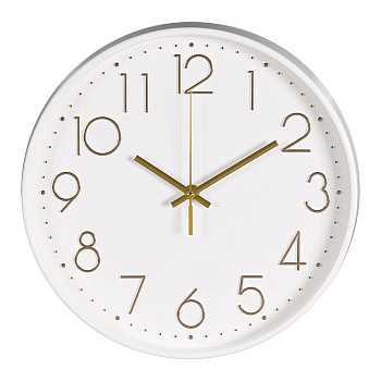 3017-001 (10) Часы настенные круг d=30см, корпус белый+золото, Классика