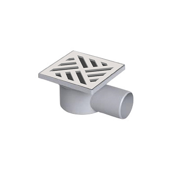 Трап горизонтальный 100x100 мм выпуск Ø 50 мм, комбинированный затвор, решётка из нержавеющей стали 