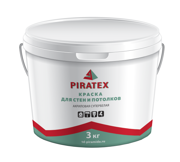 Краска ПИРАТЕКС  д/стен и потолков супербелая 3кг