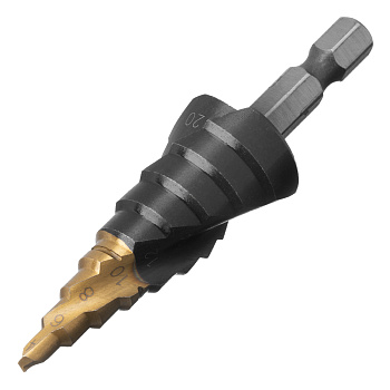 Сверло ступенчатое по металлу "Denzel" Р6М5 Ø4-20мм 723603