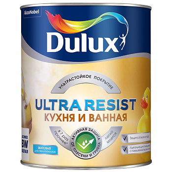 Краска ВД DULUX Ultra Resist Кухня и Ванная д/стен и потолков МАТОВАЯ база BC 0.9  5757410