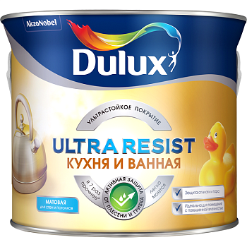 Краска ВД DULUX Ultra Resist Кухня и Ванная д/стен и потолков МАТОВАЯ база BC 2,25 л 5255572