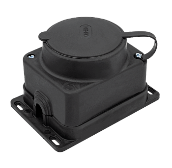 Колодка удлинителя Каучук 1гн с/з 16A Черная с крышкой IP44 (1/16) 4003 NE-AD
