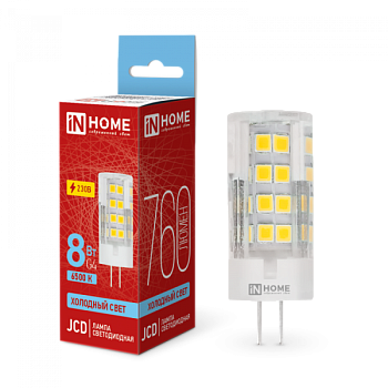 Лампа светодиодная LED G4 8Вт 230В JCD 6500К 760Лм IN HOME 4690612036229