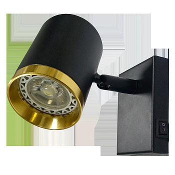 Светильник GU10 1*50W настенный спот с выкл Черный+Золото IL.0005.5100 GD