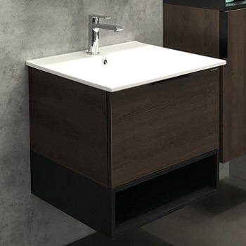 COMFORTY.Тумба-умывальник Франкфурт-60 дуб шоколадно-коричневый с раковиной COMFORTY 60 