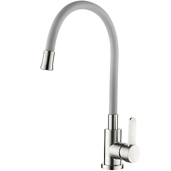 L74004-9  Смеситель для кухни с серым силиконовым изливом (нерж)