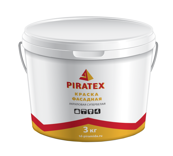 Краска ПИРАТЕКС  в/д супербелая акриловая фасадная влаг.3кг