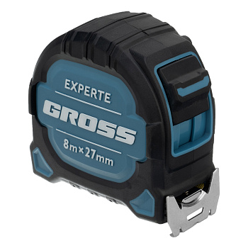 Рулетка "Gross Experte" 8м x 27мм, двухкомпонентный корпус, магнит, двухсторонняя разметка 32576