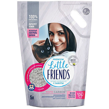 Little Friends Tofu Carbon с углём и легким приятным ароматом п/м пакет 5л раст. комкующийся