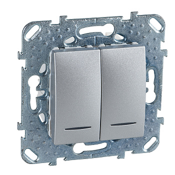 SE Unica Механизм выключателя 2кл. с индикацией  алюминий  MGU5.0101.30NZD