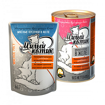 Милый котик д/кошек Мясное рагу в желе ж/б 415г 1614м