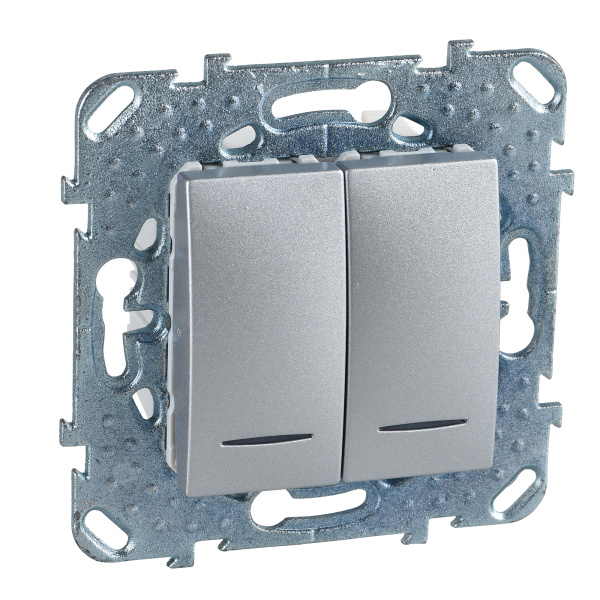 SE Unica Механизм выключателя 2кл. с индикацией  алюминий  MGU5.0101.30NZD