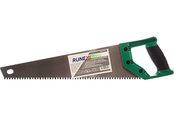 Ножовка по сырой древесине 400мм прямой крупный зуб 3,5 з/д 2-компон.рук. "Runex Green" 577441