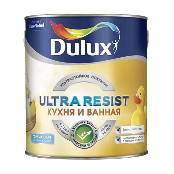 Краска ВД DULUX Ultra Resist Кухня и Ванная д/стен и потолков матовая база BW (2,5л)  5255548