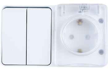 ATN540174 Розетка 1ОП с З/К с З/ШТ + Выключатель 2кл 16А БЕЛЫЙ IP54 Profi54 SE