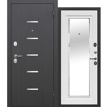 Дверь мет. 7,5 см Гарда Серебро Зеркало фацет Белый ясень (860мм) правая/ФЙ